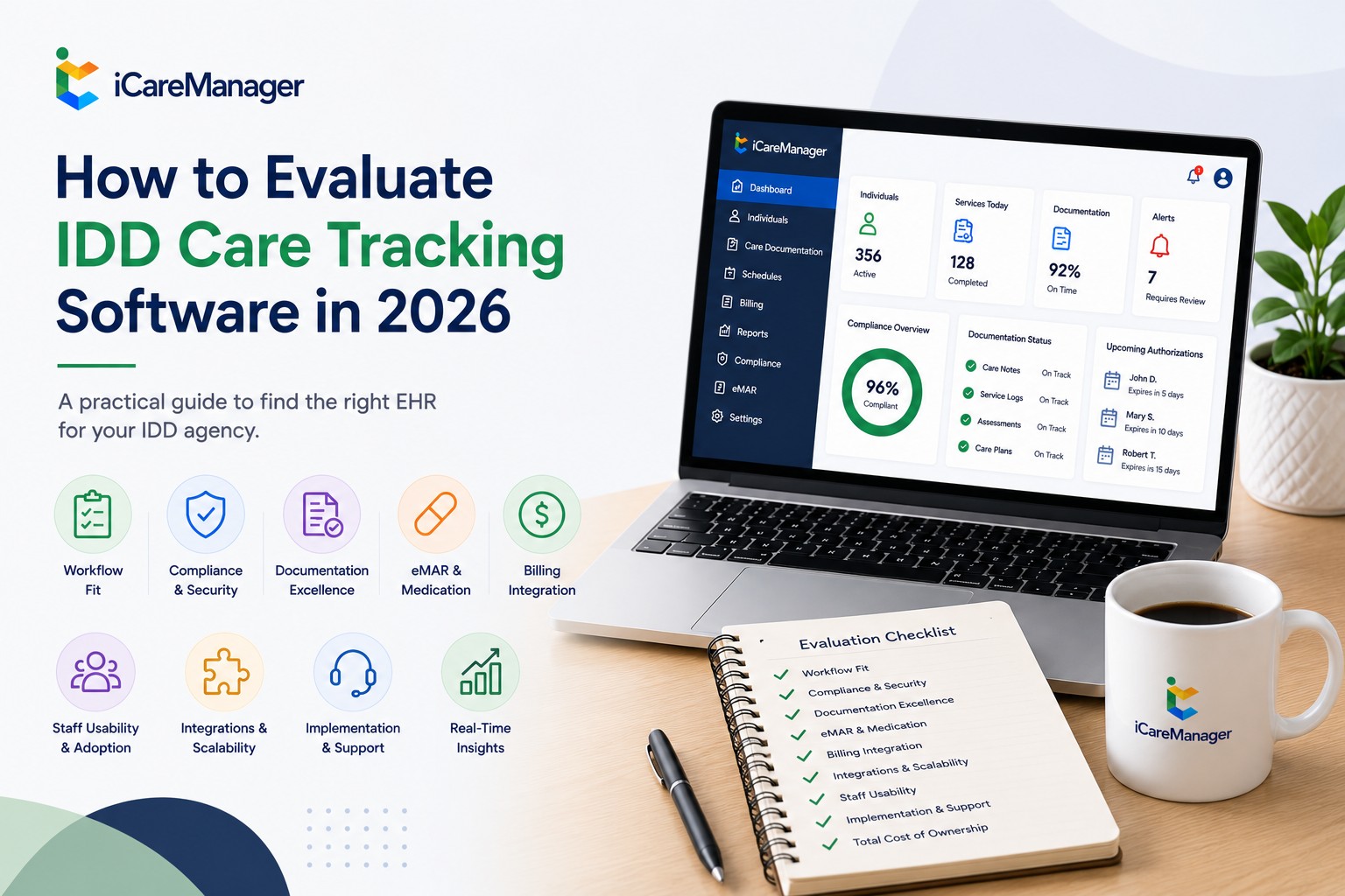 iCareManager dashboard and IDD care tracking software evaluation checklist